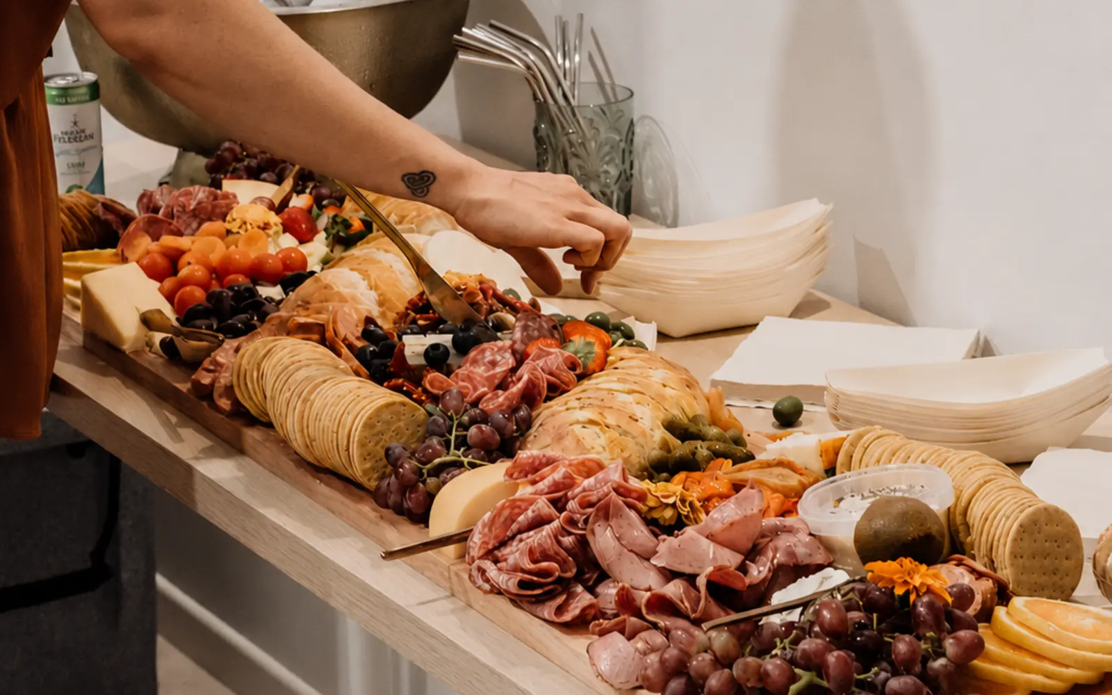 Catering table prepared for a Birdcage Studios event