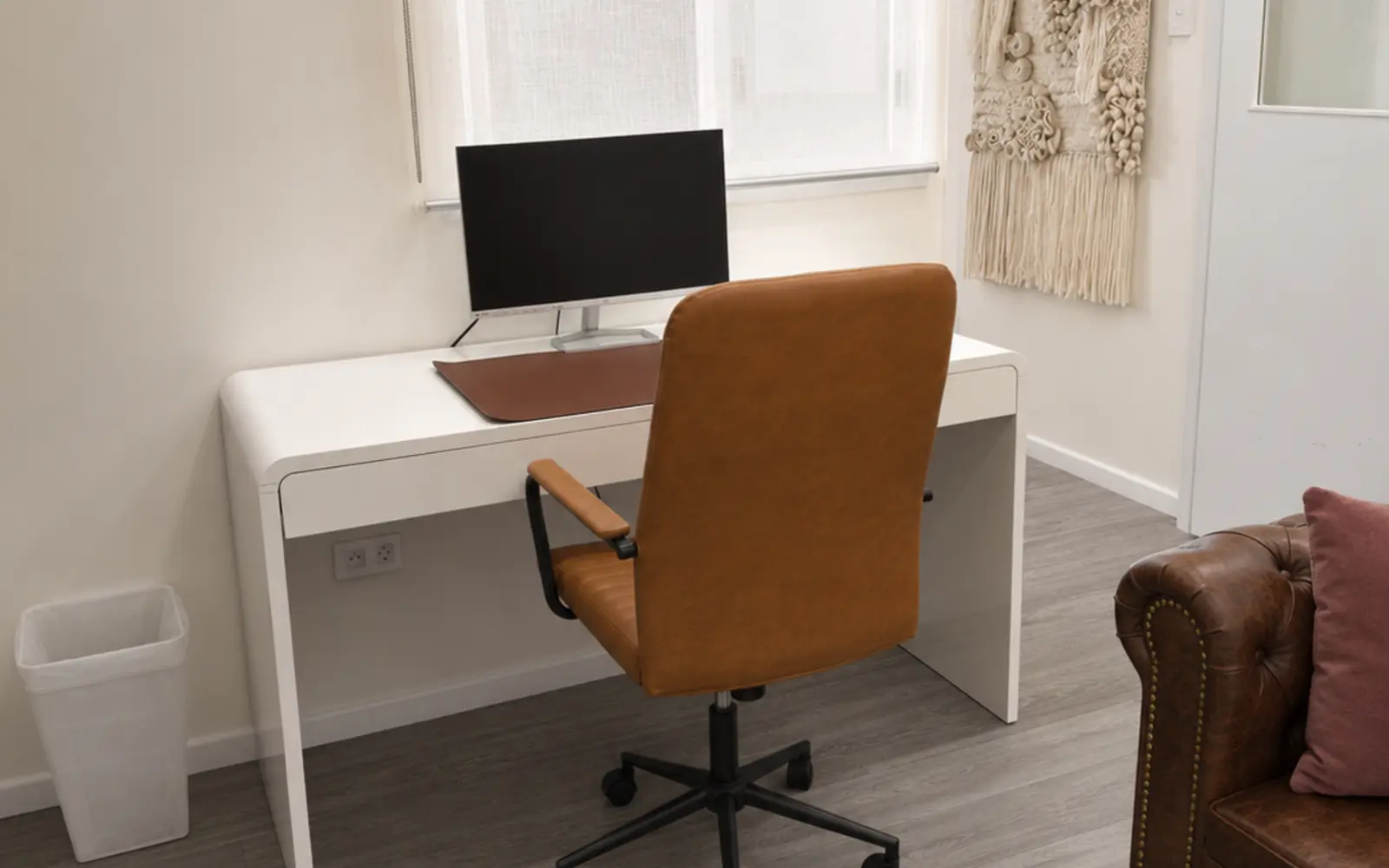 Private workstation and monitor in the Birdcage Hot Office