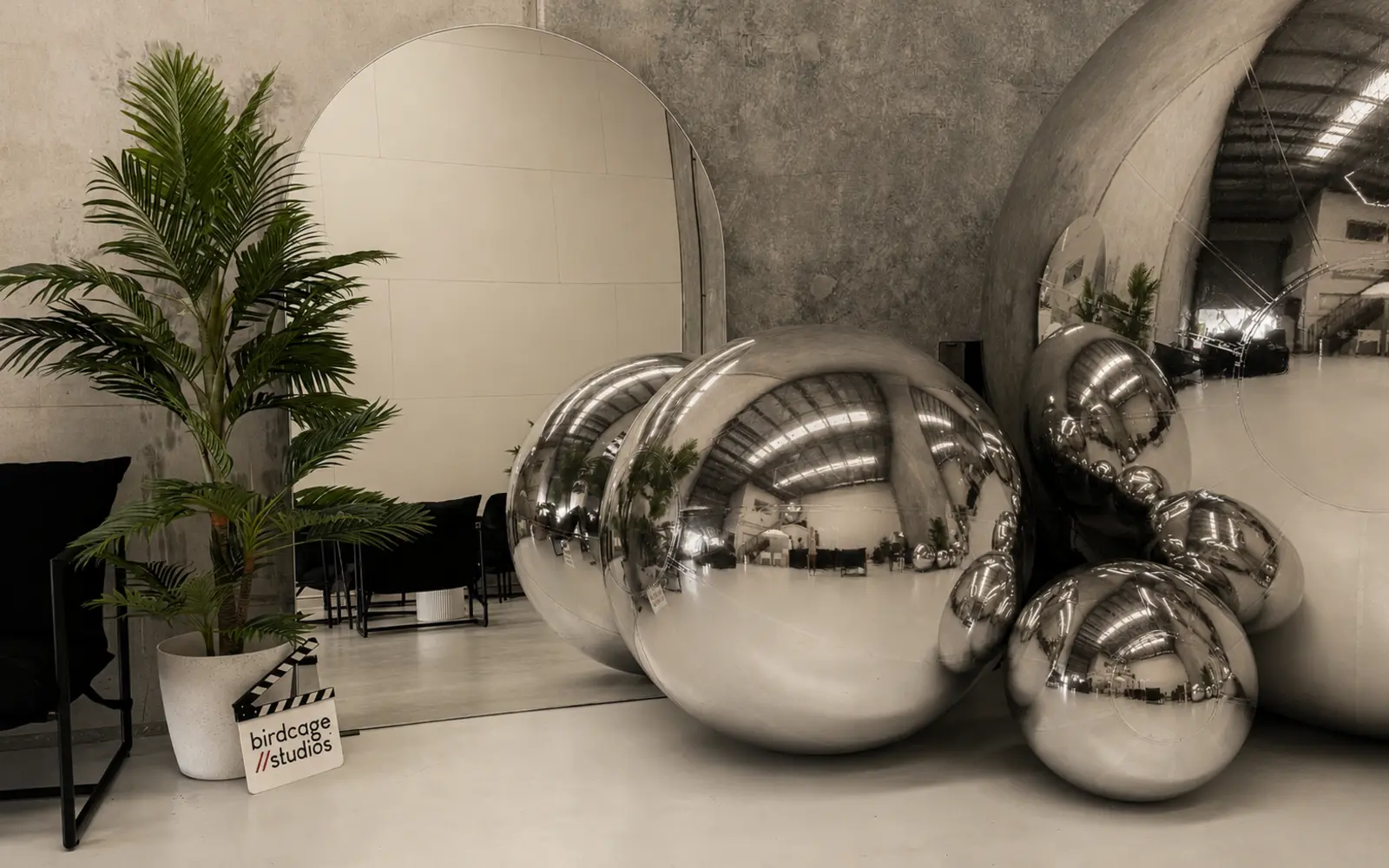 Mirrored styling installation at Birdcage Studios